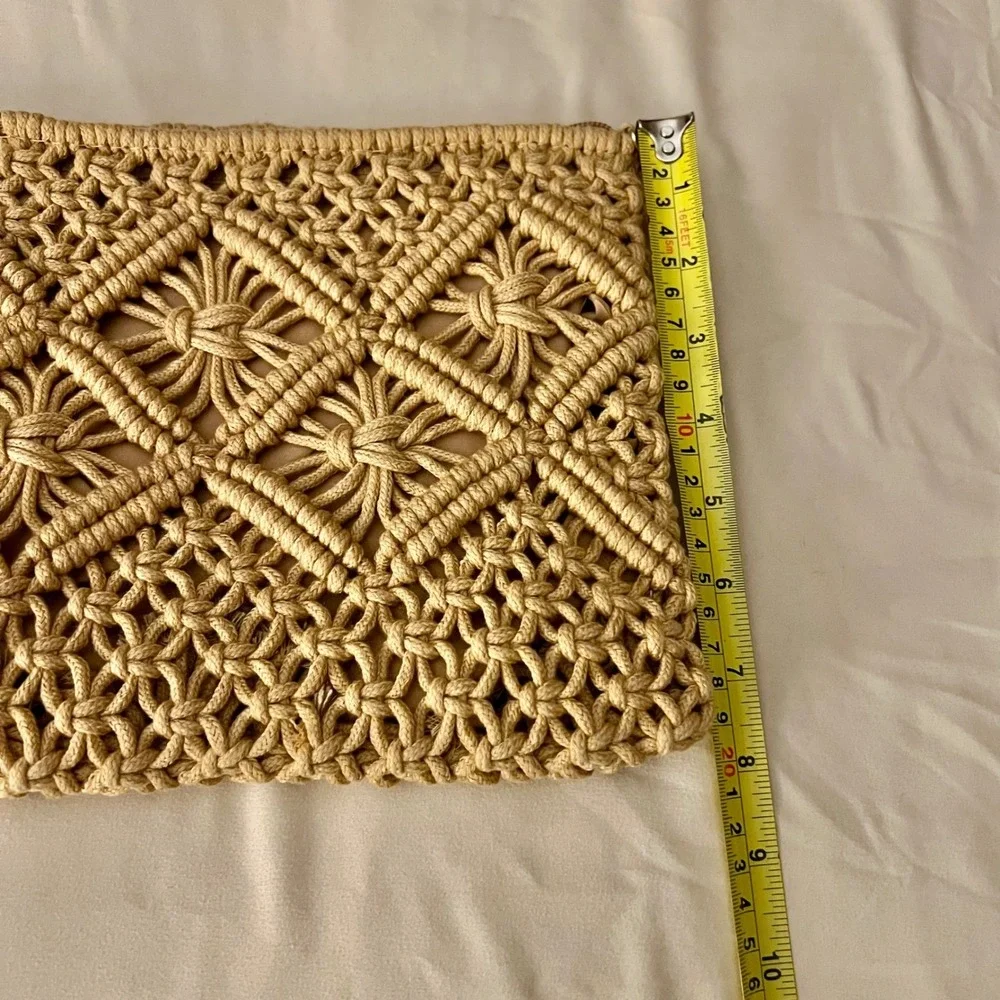 Boho‎ Macrame Tassel Clutch Bag Tan Geometric Woven Zipper Pouch Summer Festival